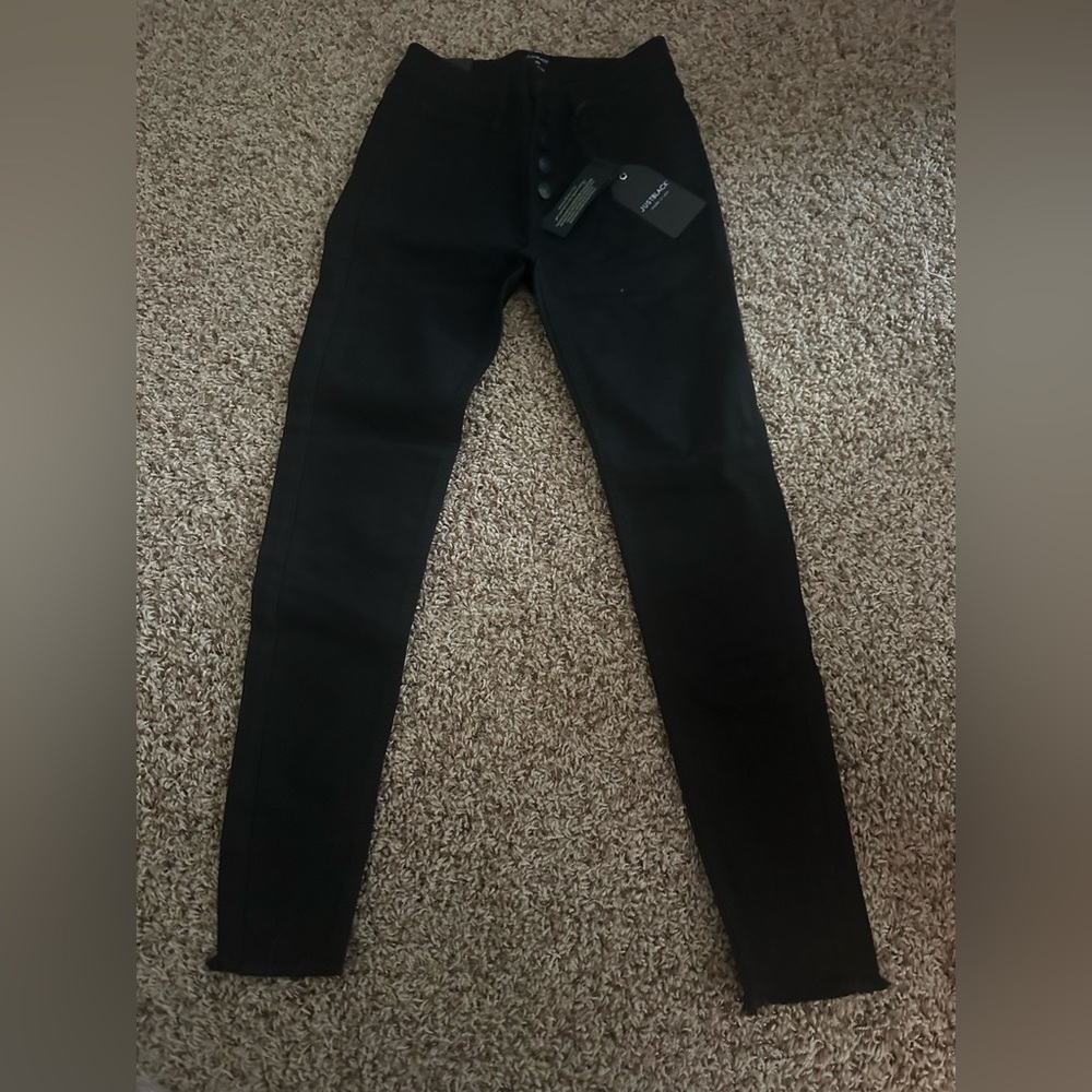 Just Black Women's Button Down Skinny Black Jeans